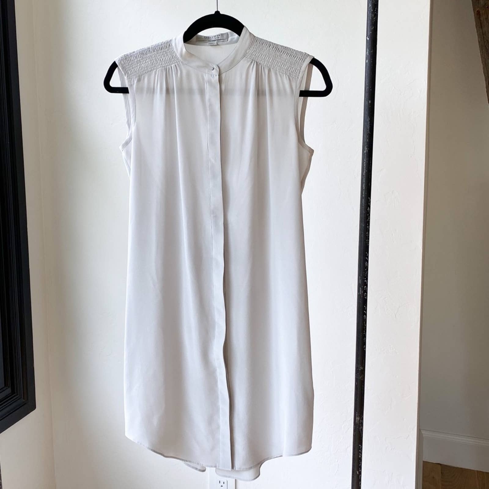 All Saints Women's Grey Silk Full Hidden Button Up Sleeveless Shirt Dress Sz 0